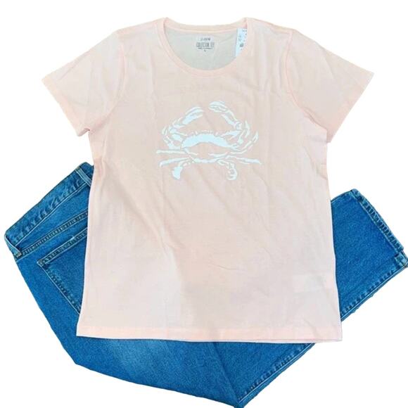 NWT J. Crew Pale Pink Crab Graphic Crewneck Tee - SIZE SMALL - Picture 1 of 10